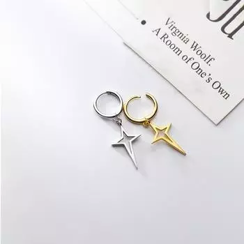 Серьги-кольца с подвеской в виде полой звезды из стерлингового серебра 925 пробы для женщин, предотвращающие аллергию, геометрические серьги, ювелирные изделия, подарки S-E1087 золотой
