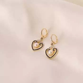 Серьги-кольца с пятнистым сердечком для женщин и девочек, ювелирные изделия из жемчуга, металлические серьги-капли для вечеринок, подарки
