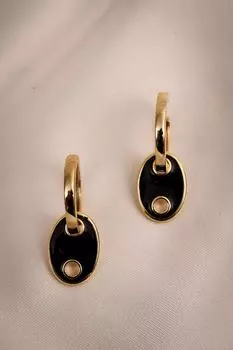 Серьги-кольца с пуговицами, черные, эмалированные, золотого цвета