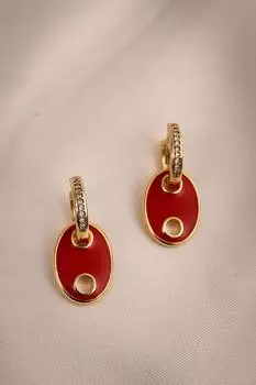 Серьги-кольца с пуговицами модели L, покрытые красной эмалью золотого цвета