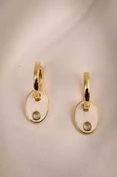 Серьги-кольца с пуговицами, покрытые белой эмалью золотого цвета