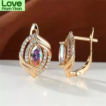 Серьги-кольца с разноцветным цирконием, свадебные серьги цвета розового золота, серьги с радужным кристаллом и камнем маркиз для женщин, ювелирные изделия