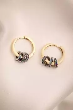 Серьги-кольца с разноцветными камнями и шайбами