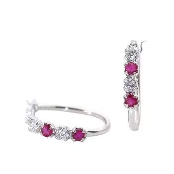 Серьги-кольца с рубинами для женщин, белое золото 14 карат, камень-июль [Barzaz] красный