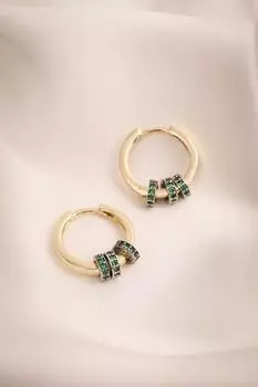 Серьги-кольца с шайбой из зеленого камня