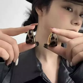 Серьги-кольца с широким ободом и леопардовым принтом в стиле ретро для женщин