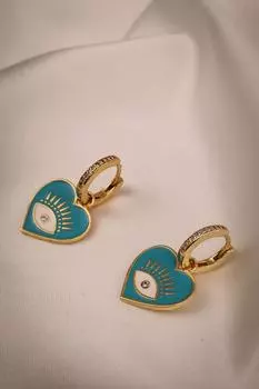 Серьги-кольца с синей эмалью в форме сердца