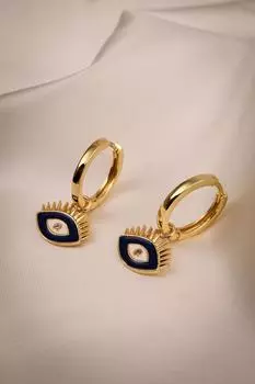 Серьги-кольца с темно-синей эмалью