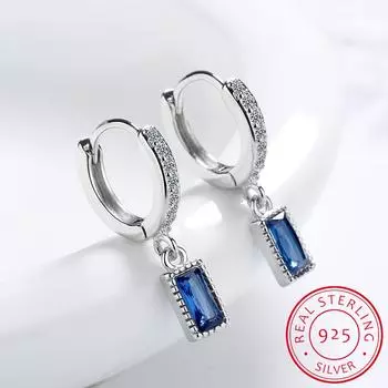 Серьги-кольца с турмалином, модные, настоящие, стерлингового серебра 925 пробы, прямоугольные, параиба, серьги для женщин, ювелирные украшения, подарок