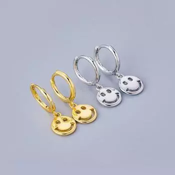 Серьги-кольца с улыбающимся лицом из стерлингового серебра 925 пробы для женщин, простые ежедневные ювелирные изделия в подарок золотистый