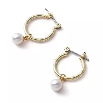 Серьги-кольца с жемчугом Grand Premium Pearl Unisex White Gold 8 мм Metal Allergy Brand 3 года гарантии [VOTRE COUTURE] Женские Мужские