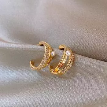 Серьги-кольца с жемчугом в форме буквы C для женщин — трендовый нишевый дизайн 2022 года Model EH1434