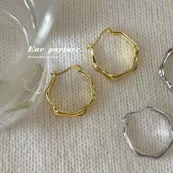 Серьги-кольца с жидкой иглой из серебра 925 пробы, нерегулярные, женские, легкие, роскошные, премиум-класса, универсальные, модные, новые серьги на осень и зиму 925 silver needles