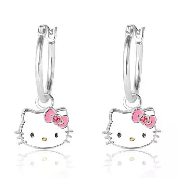 Серьги-кольца Sanrio Hello Kitty Friends с эмалью Hello Kitty Kuromi My Melody, официально лицензированные, без украшений и подарков для женщин, латунь,