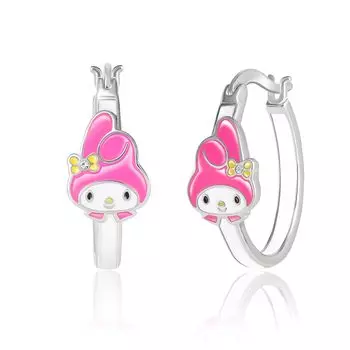 Серьги-кольца Sanrio Hello Kitty My Melody, посеребренные серьги My Melody, официально лицензированные, с кристаллами, женские - продукт, латунь,