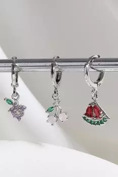 Серьги-кольца серебряного цвета с изображением фруктов из трех частей Vip Collection