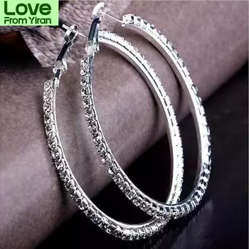 Серьги-кольца серебряного цвета с полировкой, украшенные кубическим цирконием AAA австрийского качества для свадебной вечеринки