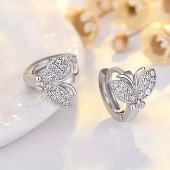 Серьги-кольца серебряного цвета в корейском стиле, женские серьги, серьги-кольца в виде бабочек, застежки для ушей silver-2