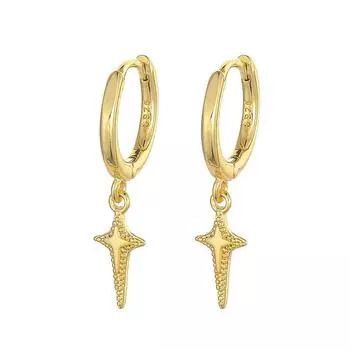 Серьги-кольца со звездами и крестом из стерлингового серебра 925 пробы, женские простые золотые французские серьги оптом золотистый