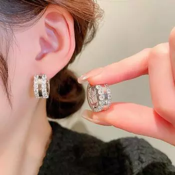 Серьги-кольца Sterling Lady, полностью украшенные кубическим цирконием, модные женские серьги-кольца, повседневная одежда, повседневные украшения