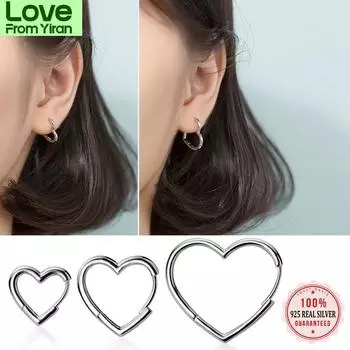 Серьги-кольца Trustdaivs Heart Hoop, серебряные 925 пробы, геометрические серьги-манжеты, клипсы для женщин и девочек, пирсинг Ds2434