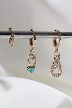 Серьги-кольца Vip Collection, 3 предмета, покрытые синей эмалью и золотого цвета