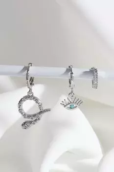 Серьги-кольца Vip Collection 3-х частей змеиного цвета серебряного цвета