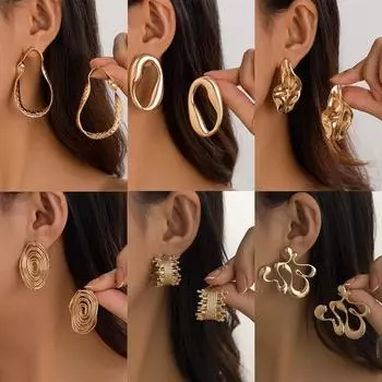 Серьги-кольца в европейском и американском геометрическом стиле с витыми кольцами — нерегулярный полый дизайн, простой стиль из сплава