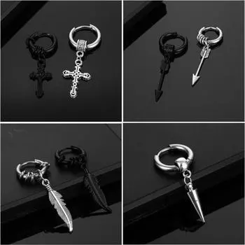 Серьги-кольца в форме креста со стрелкой и перьями в форме панк-кольца для мужчин и женщин A серебряный