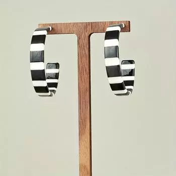 Серьги-кольца в полоску зебры, черно-белые акриловые серьги, ретро, простой стиль, серьги для женщин