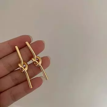 Серьги-кольца в стиле ретро с простыми узлами и длинными звеньями, простые серьги из титановой стали с покрытием из 18-каратного золота золотой