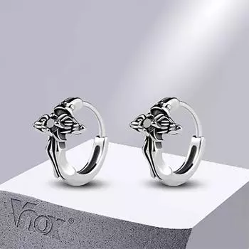 Серьги-кольца в стиле рок-крест для мужчин, подарки в стиле ретро, серебряные серьги из нержавеющей стали с черным камнем серебряный