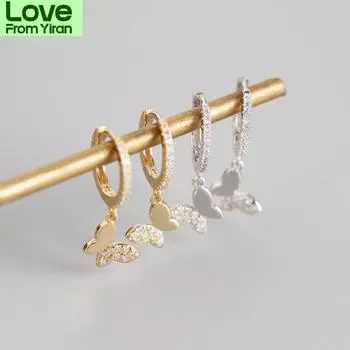 Серьги-кольца в виде бабочки из стерлингового серебра 925 пробы для женщин, кубический циркон, золото, серебро, украшения для ушей, подарки, оптовая продажа S -E1375