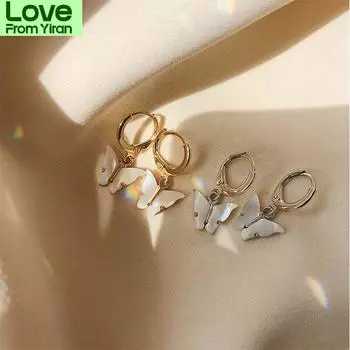 Серьги-кольца в виде бабочки из стерлингового серебра 925 пробы для женщин, золотистого цвета, корейские женские серьги в стиле Богемия S -E1352