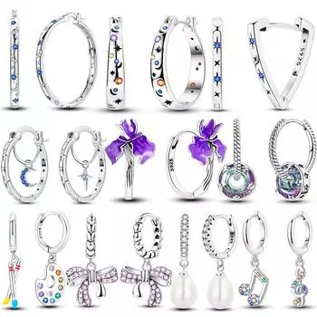 Серьги-кольца в виде ловца снов из стерлингового серебра 925 пробы с синей звездой, луной, солнцем, цирконием для женщин и девушек, занимающихся изготовлением ювелирных изделий