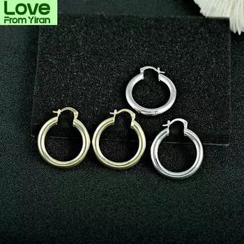 Серьги-кольца Wind Element, гладкий металл, золото, универсальный темперамент, новые женские серьги, круглые серьги Ins