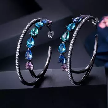 Серьги-кольца WWJ Romantic CZ Zircon с двойным кольцом жёлтый