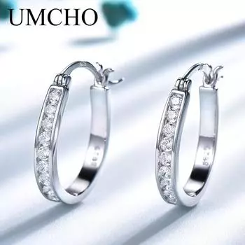 Серьги-кольца женские из стерлингового серебра 925 пробы с белым цирконием и кубическим цирконием белый