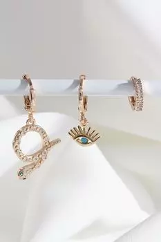 Серьги-кольца золотистого цвета со змеей из трех частей Vip Collection