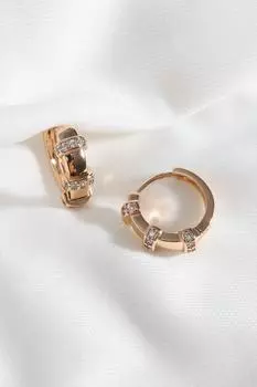 Серьги-кольца золотого цвета с рядами камней