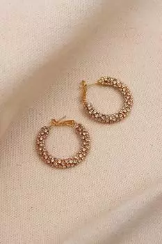 Серьги-кольца золотого цвета с каменным покрытием