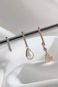 Серьги-кольца золотого цвета с изображением сердца из трех частей Vip Collection