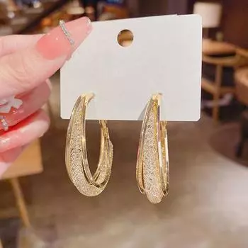 Серьги-кольца золотые для женщин, модные серьги-сетки с трендовыми серьгами-иглами, серьги класса люкс в подарок, ювелирные изделия