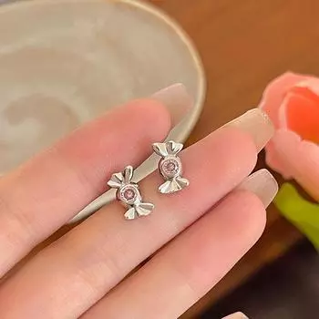 Серьги-конфеты с розовыми бриллиантами, милые маленькие серьги для женщин, простой нишевый дизайн, новый стиль