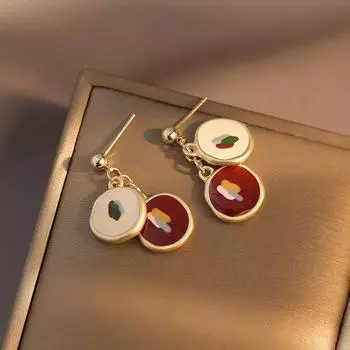 Серьги контрастного цвета с эмалью и глазурью во французском стиле в стиле ретро 1 pair красный