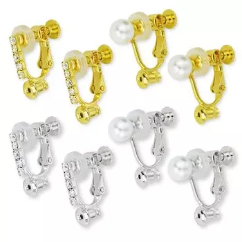 Серьги-конверторы винтового типа горизонтального типа жемчужные со стразами золото серебро 2 вида 4 пары