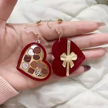 Серьги креативного дизайна для женщин в подарочной коробке с шоколадом ко Дню святого Валентина красный