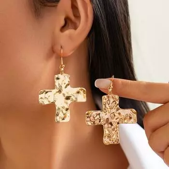 Серьги-крестики из металла с геометрическим узором в европейском и американском стиле: Смелый, преувеличенный дизайн pair 3417 золотой