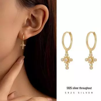 Серьги-крестики из серебра 925 пробы для женщин Under the Banyan Tree - элегантные европейские и американские модные украшения ES1117 золотой