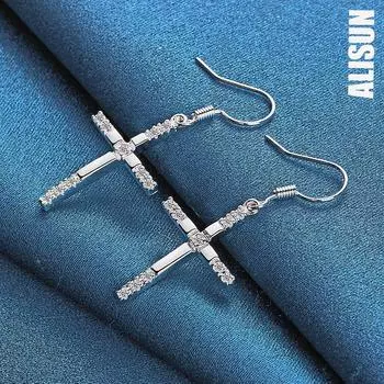 Серьги-крестики из стерлингового серебра 925 пробы с цирконием ААА, модные свадебные украшения 4.00*1.70cm